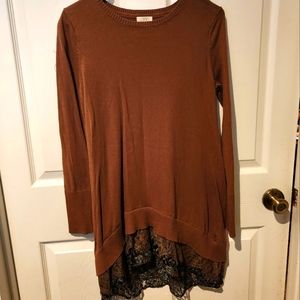 New W/O tag LOGO brand long sleeve blouse with attached lace detail